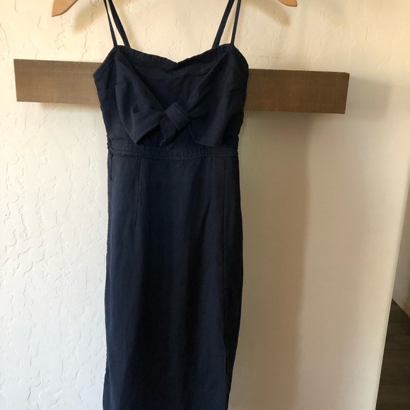 Marisa|Navy sleeveless midi dress with side slit and bow front detail•••small - Picture 6 of 13